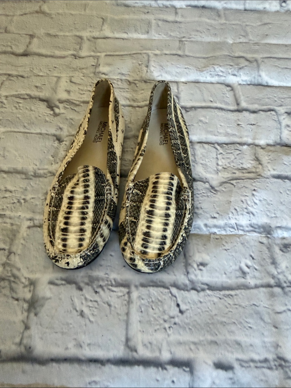 MICHAEL Michael Kors Snake-Print Loafers in Black & Cream
